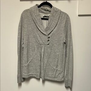 Saturday Sunday by Anthropologie Gray Button-Up Shawl Collar Sweatshirt